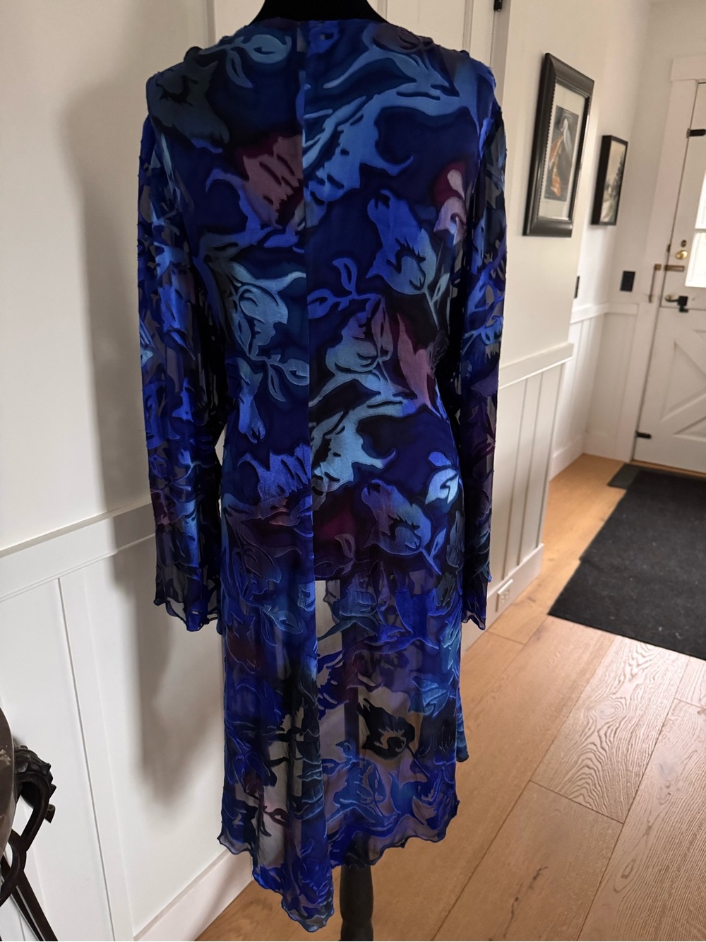 Blue & Purple Sheer Velvet Burnout Floral Duster Kimono - Picture 3 of 6